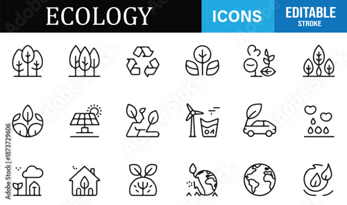 Editable ecology and environmental protection icons collection