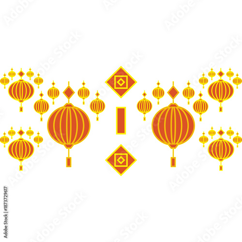hanging Illustration background red  lanterns for new year chinese