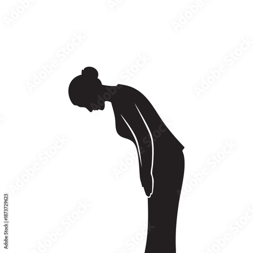 Silhouette of a Person Bowing in Respect, Traditional Japanese Greeting