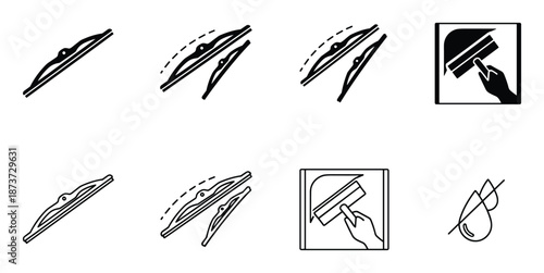 Car wiper blade icons set, different types, cleaning and hydrophobic properties