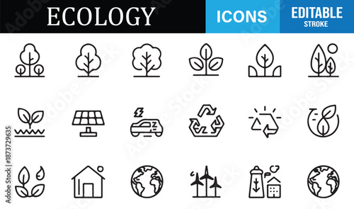 Ecology icon set in editable outline vector style