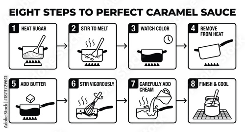 Caramel Sauce Recipe: Eight Step Instructions Diagram