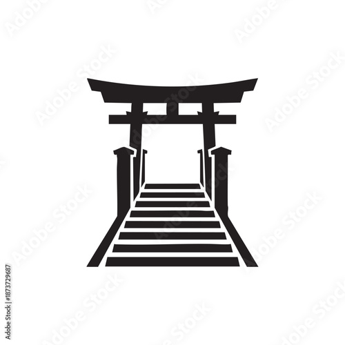Shinto Torii Gate Silhouette with Stairs Leading Upward
