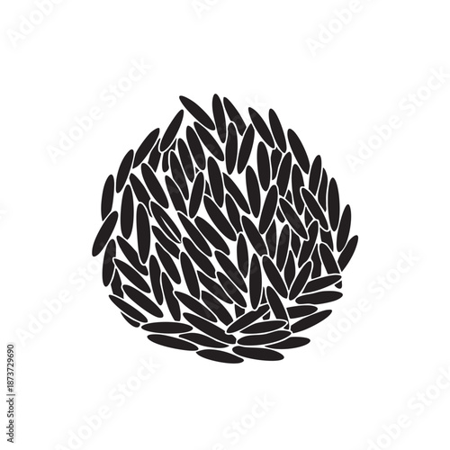 Circular Cluster of Rice Grains Silhouette, Food Ingredient Icon