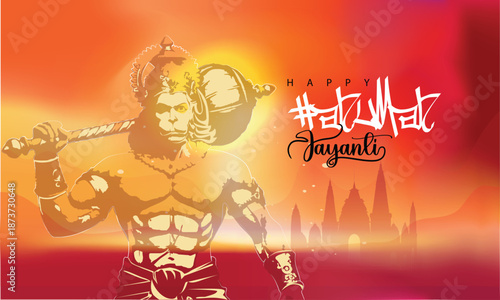 Illustration of Lord Hanuman for Hanuman Jayanti Janmotsav celebration background for religious holiday of India, Happy hanuman jayanti indian religious festival.eps10
