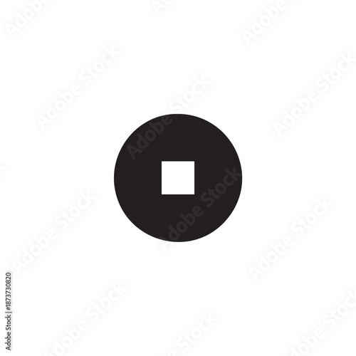 Minimalist black silhouette of an ancient Chinese coin or Bi disk with square hole, symbol of luck and prosperity
