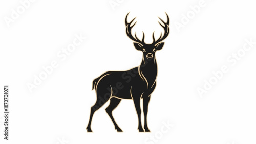 Majestic Black Stag with Large Antlers Standing Proudly.