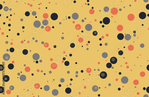 Modern seamless pattern with large coral and dark blue circles on a golden yellow background