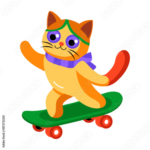 A flat style icon representing a grumpy cat  
