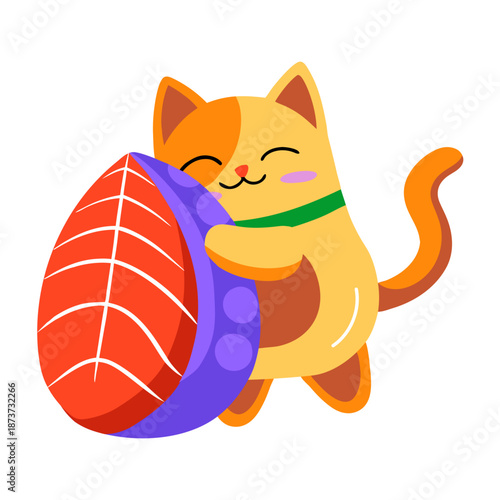 A flat style icon depicting a cat ball  
