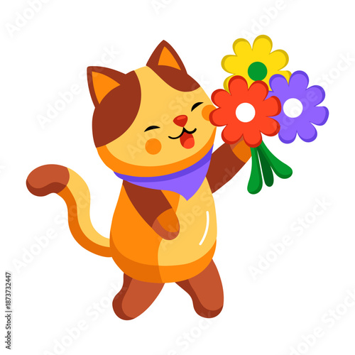 A flat style icon depicting a cat ball  
