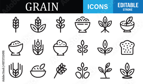 Editable grain and cereal crop icons collection