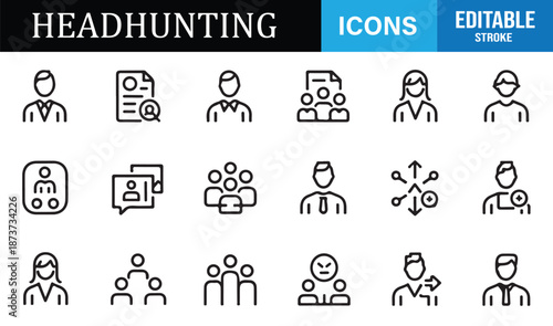 Recruitment process and candidate selection outline icons