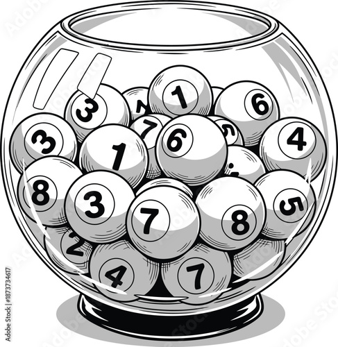 Lottery Balls Glass Bowl Vector