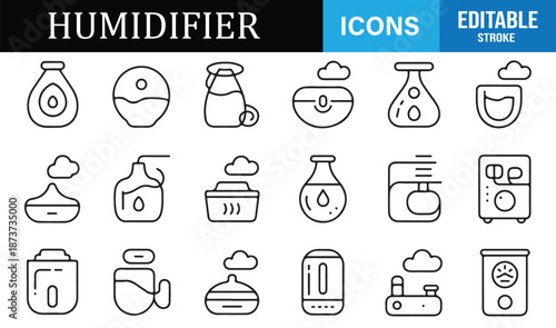 Home humidifier outline icons for wellness and comfort