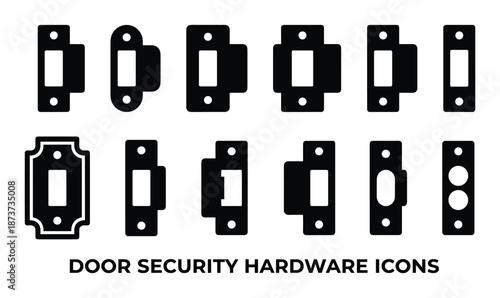 Door Security Hardware Icons Collection, Door Lock Plate Vector, Door Security Plates, Modern Security System