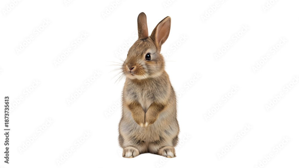 Fototapeta premium Cute Brown Baby Rabbit Standing Upright isolated PNG with Transparent Background