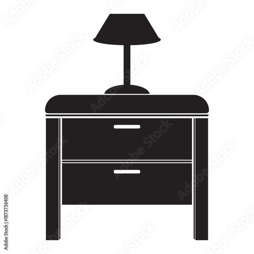 icon of a bedside table or nightstand with two drawers and a lamp on top
