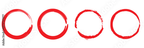 Textured circles vector. Collection of hand painted red ink brush circles in free style, isolated on white background for abstract design use.
