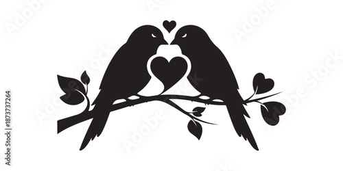 Illustration of birds on a branch in a vector style - symbolizing love and romance.
