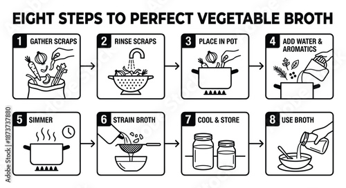 Eight Steps to Perfect Vegetable Broth Recipe Instructions Outline Style
