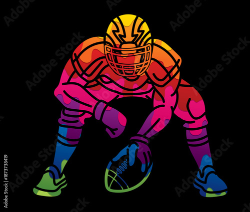 American Football Player Ready to Fight Cartoon Sport Graphic Vector
