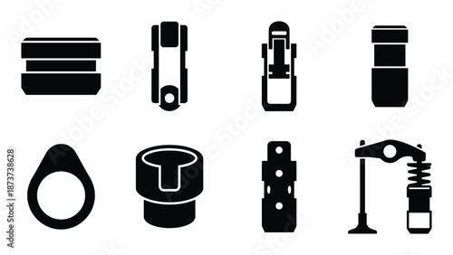Engine Components Vector Icon Set in Black and White Style