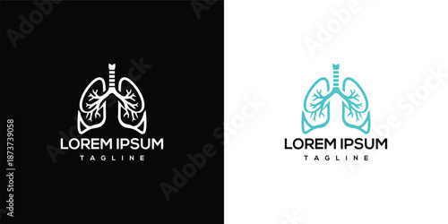 A logo design featuring a stylized lungs and stethoscope on contrasting backgrounds