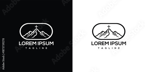 Mountain logo design concept with minimalist style and abstract elements on contrasting backgrounds