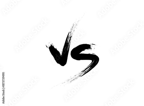Brush Stroke VS, versus battle logo. Lettering Isolated on White Background. Black ink brush “VS” symbol with dynamic paint strokes on white. Versus battle, comparison, competition, and fight concept