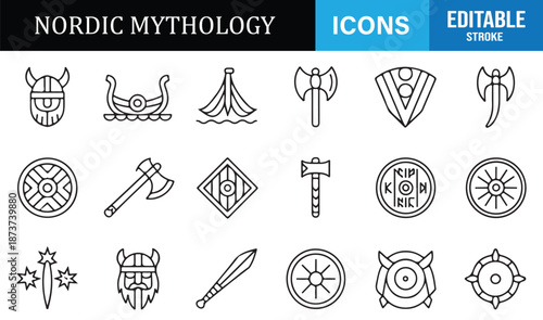 Norse legend and Viking symbol icon collection