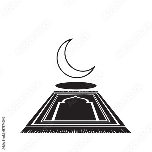 Islamic Prayer Rug Sajadah Silhouette with Crescent Moon Icon