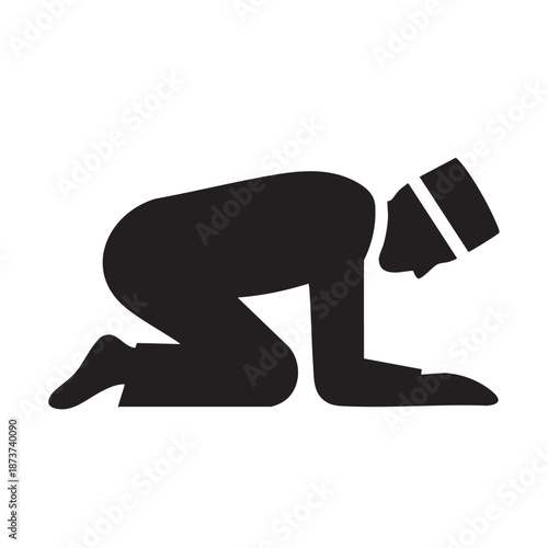 Silhouette of a Muslim Man in Sujud Prostration Prayer Position