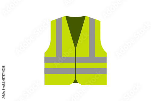 A high visibility safety vest with reflective strips on a white background