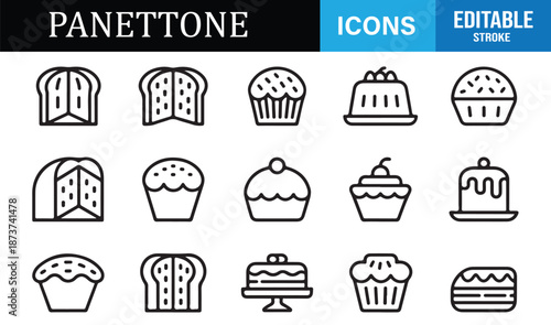 Panettone dessert and bakery icons for menus and apps
