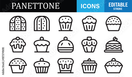 Panettone icon set in editable outline vector style