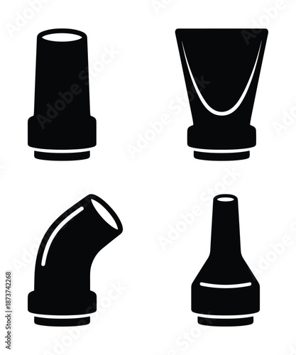 Hair Dryer Nozzles Set, Hair Styling Attachments Black Vector