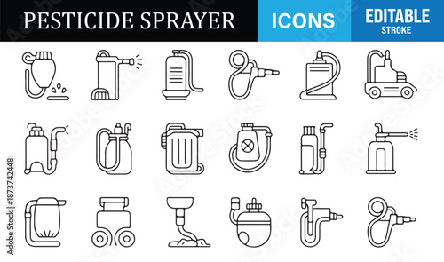 Editable pesticide sprayer equipment icons in minimal style