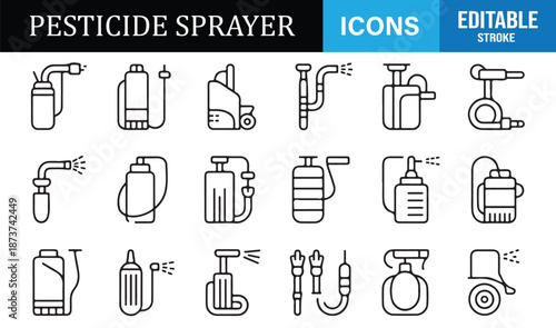 Agricultural spraying tools icons for crop protection designs
