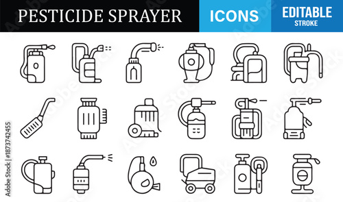 Pest control and pesticide sprayer editable icon pack