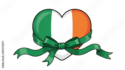Irish heart symbol with green ribbon on white background for st patrick's day celebrations and irish heritage with st patricks day and ireland symbol