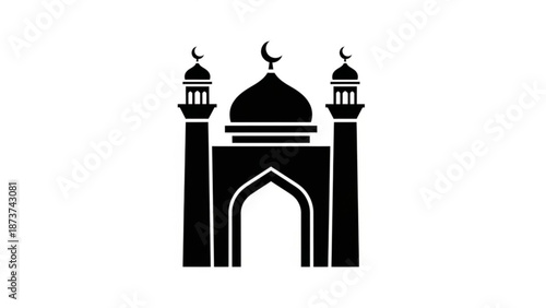 Islamic mosque silhouette with crescent moon symbol on domes and minarets vector illustration with religion and architecture and faith and black and white