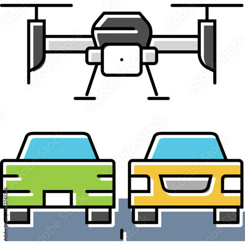Drone and Cars Icon Set