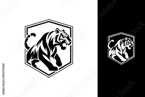Black and white tiger logo design template vector illustration.