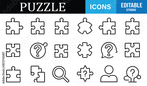 Editable puzzle and problem solving icons collection