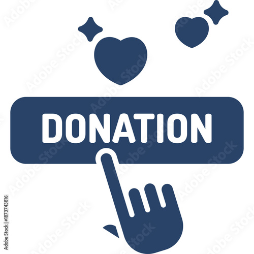 Donation Button Icon with Hearts and Click Cursor