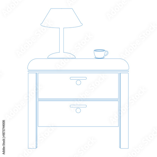 outline sketch of a bedside table or nightstand