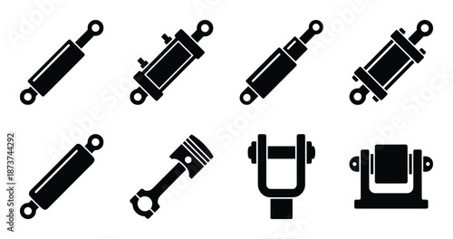 Hydraulic Cylinder and Piston Set Vector Illustration on White Background