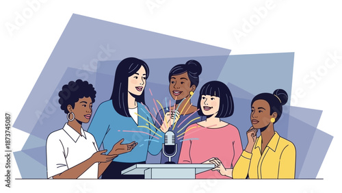 Diverse group of women celebrating with drinks and conversation at a gathering.