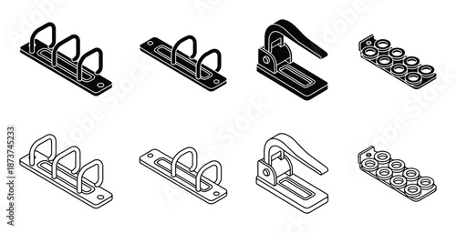 Isometric Binder Mechanisms and Hole Punchers in Black and White